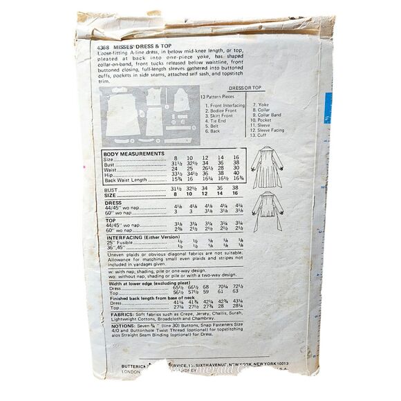 Butterick 4368 Vtg 1970s Daniel Hechter Tucked-front Or Top Sewing Pattern Sz 10 - Picture 6 of 7